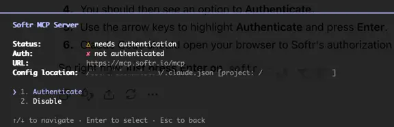 Softr MCP server needing authentication to Claude Code