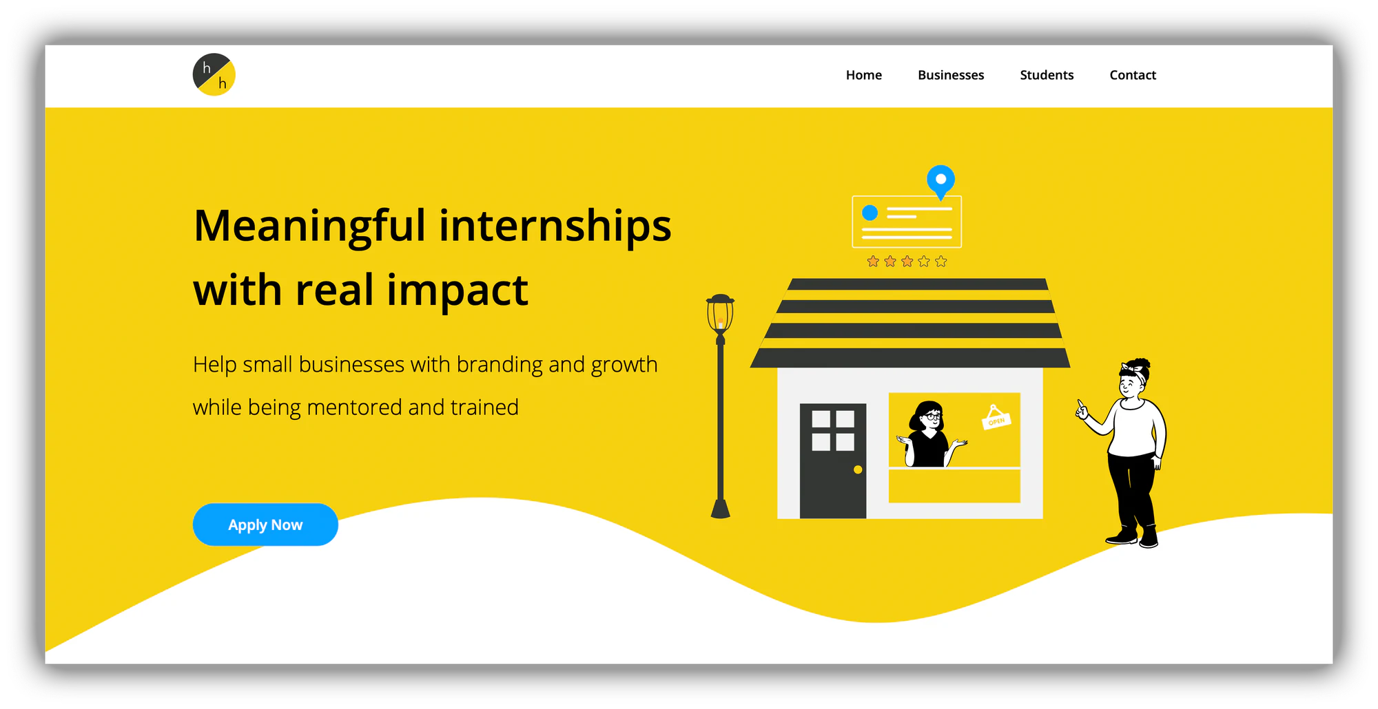 Humble Help home page built with Softr advertising internships with small businesses