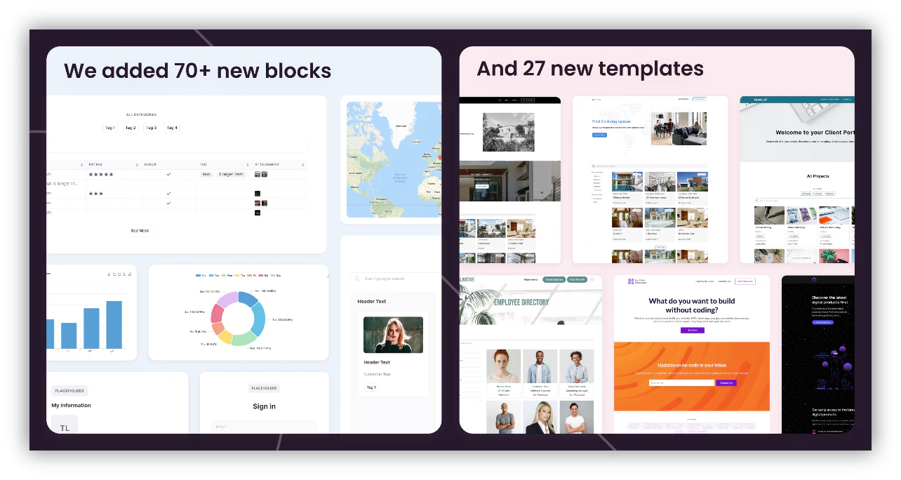 70+ new blocks and 27 new templates in Softr 2021
