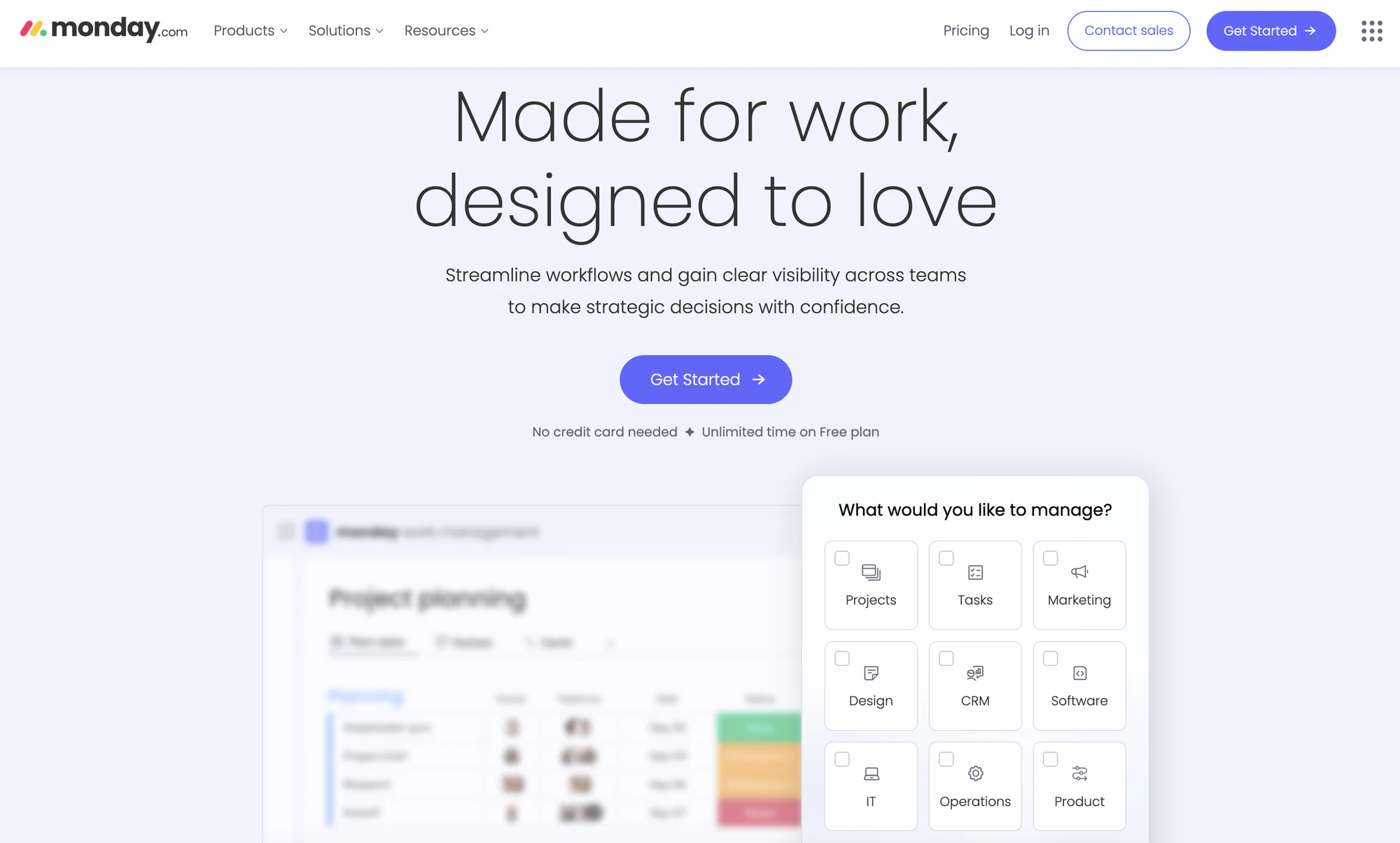 monday.com visual work management board showing customizable project columns and status tracking