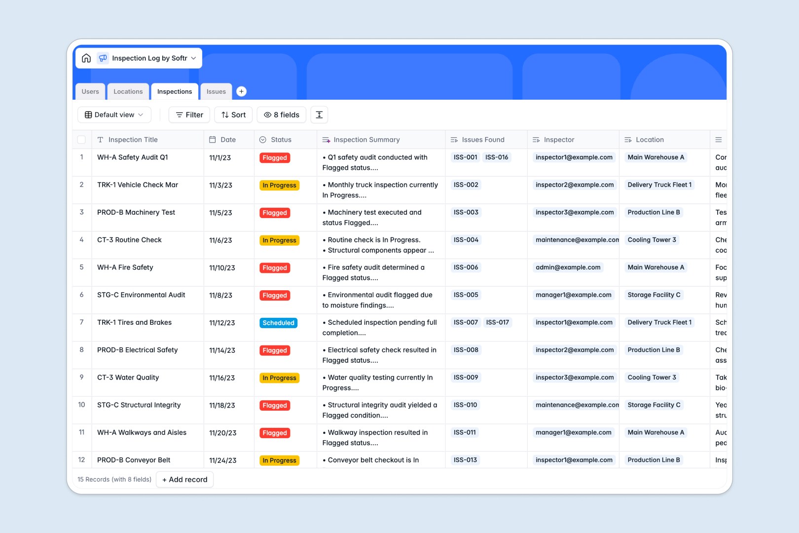 inspection log database