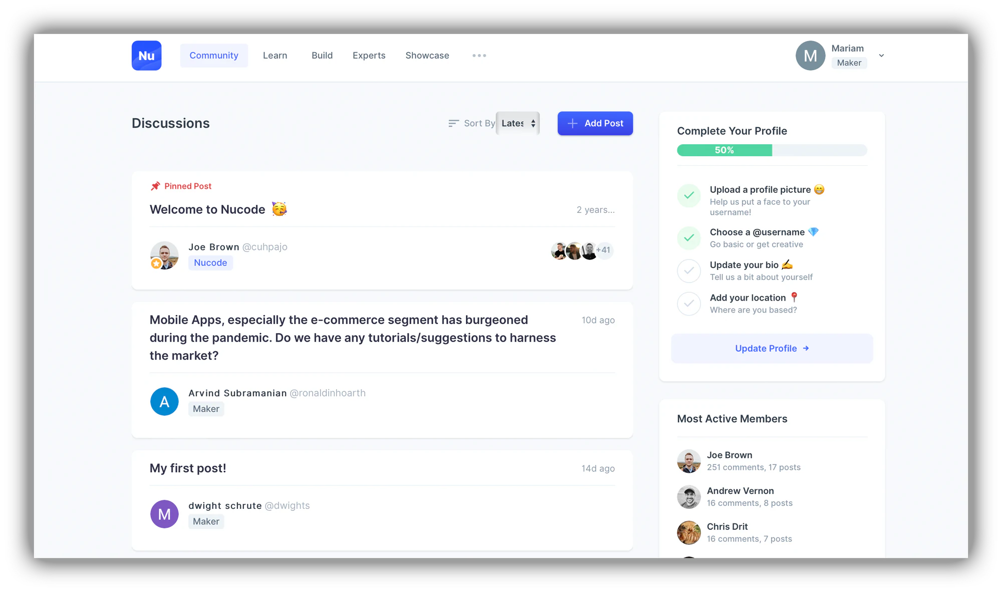Nu Code no-code community landing page