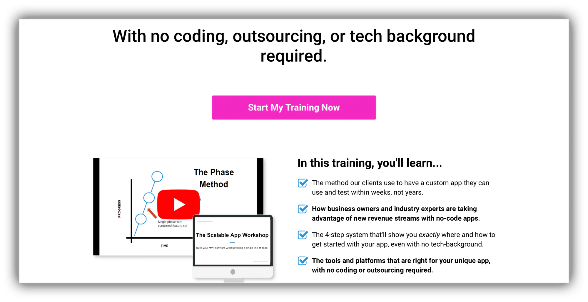 Coaching No Code Apps free training signup page
