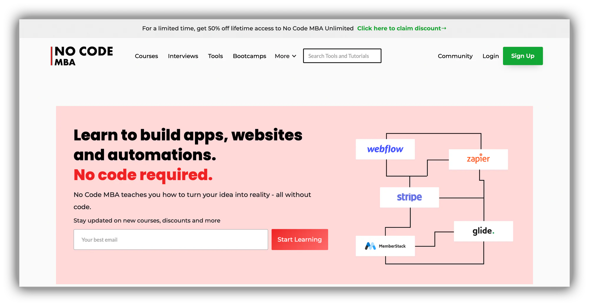 No Code MBA in-depth no-code courses homepage