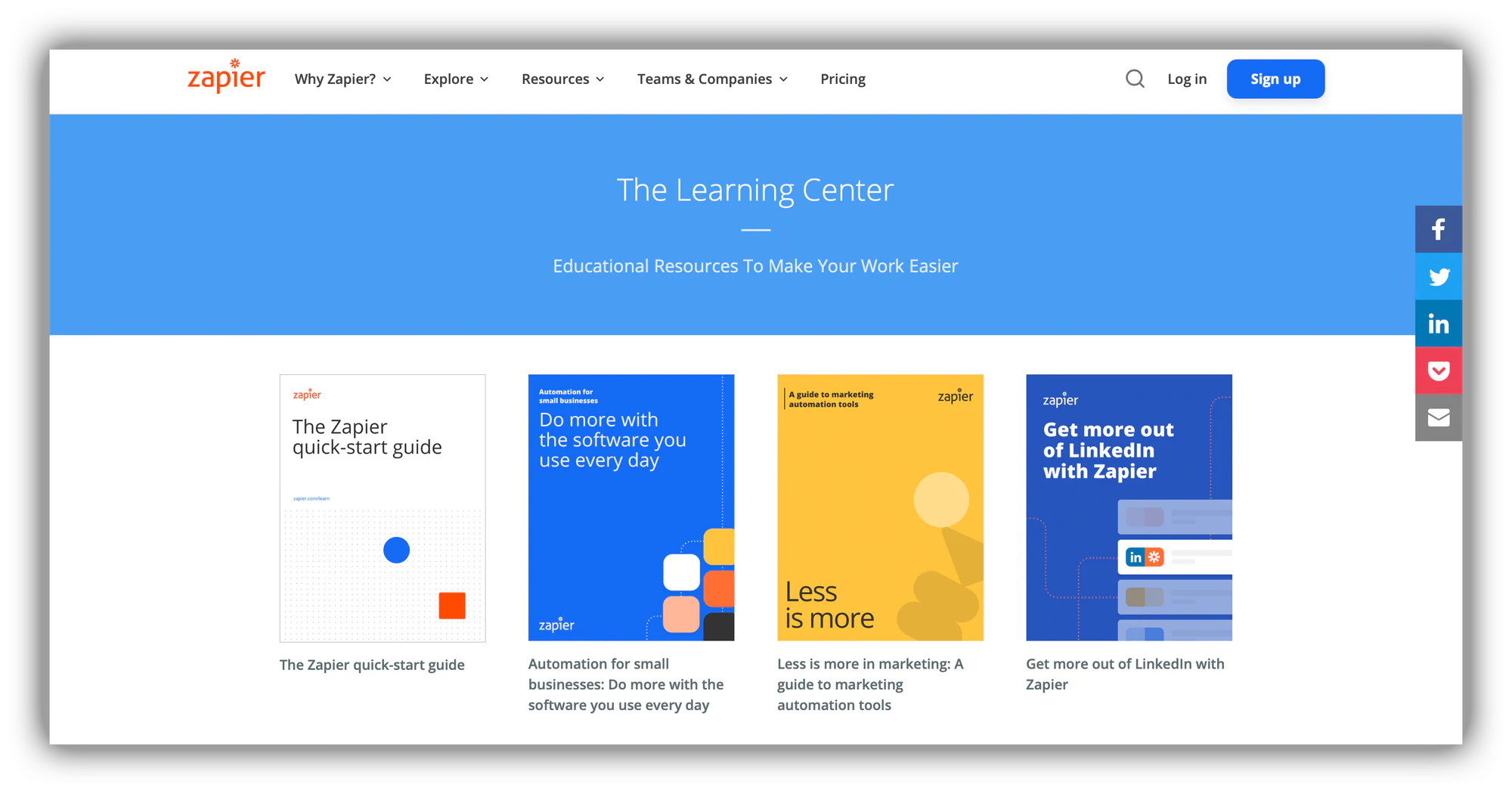 Zapier Learn automation tutorials homepage