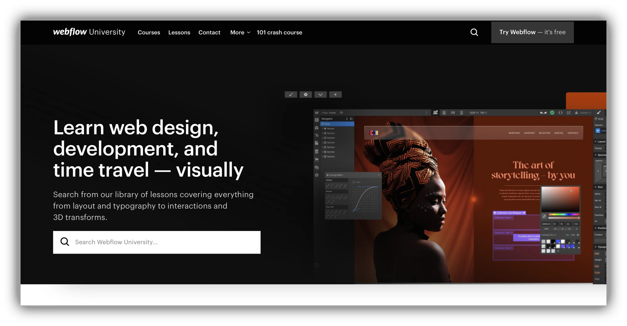 Webflow University library of web design lessons and courses