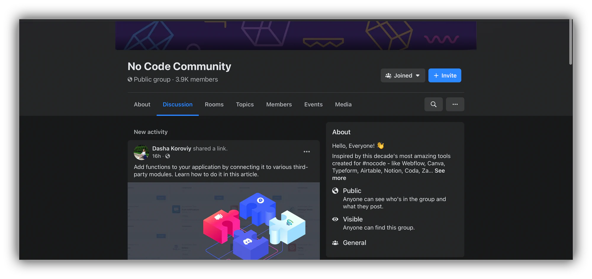No Code Community Facebook group for no-code makers