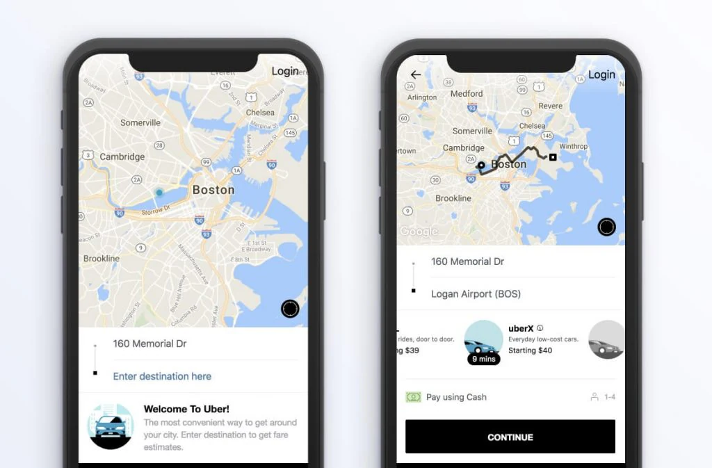 Uber ride-hailing progressive web app