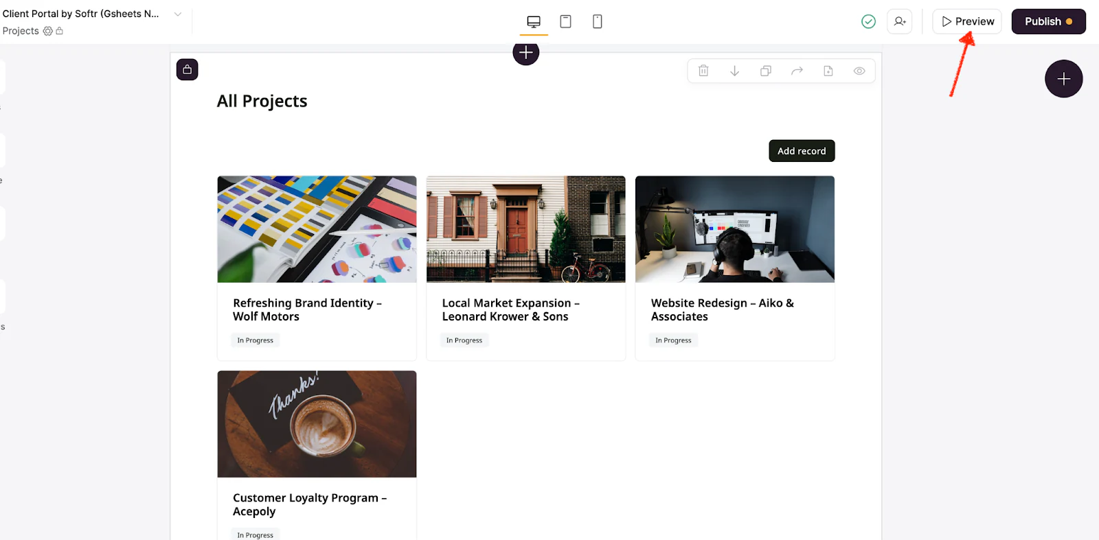 Previewing a Softr app before publishing the PWA