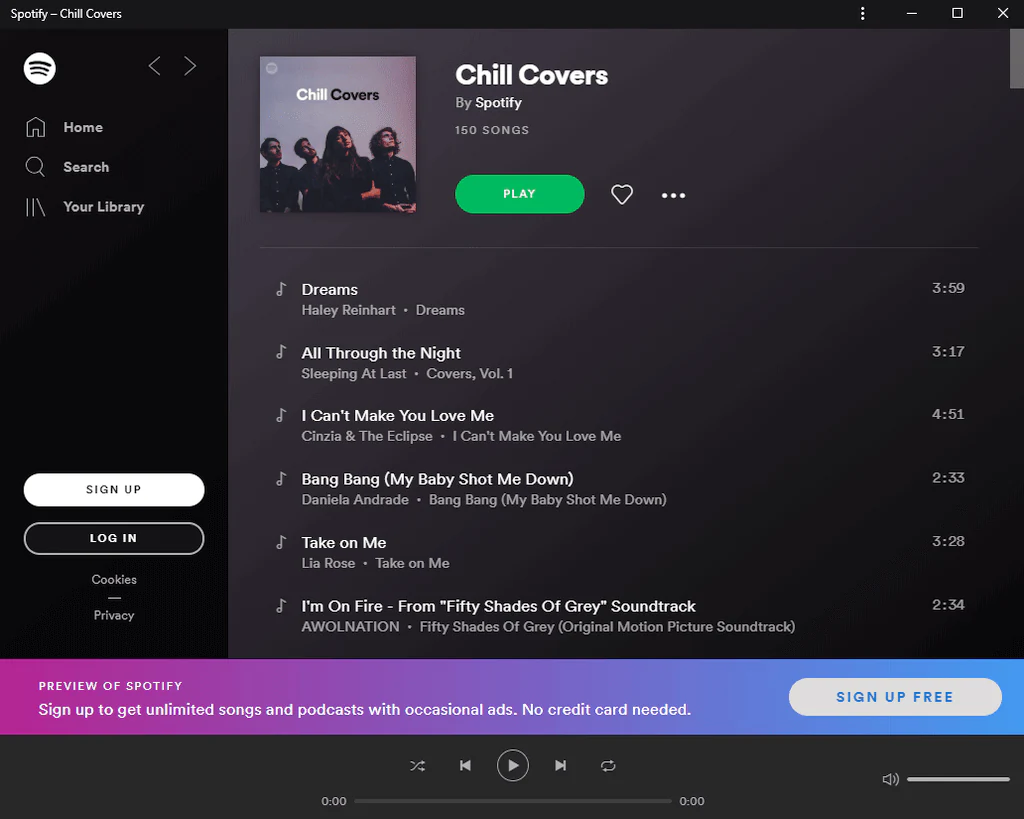 Spotify music streaming progressive web app interface