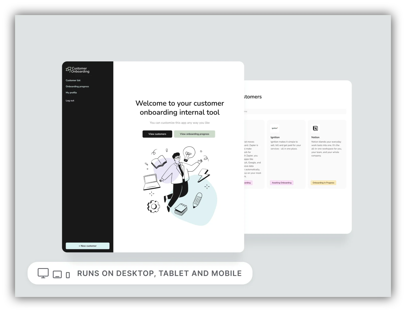 Customer onboarding progress tracker built in Softr to manage account setup steps and deadlines