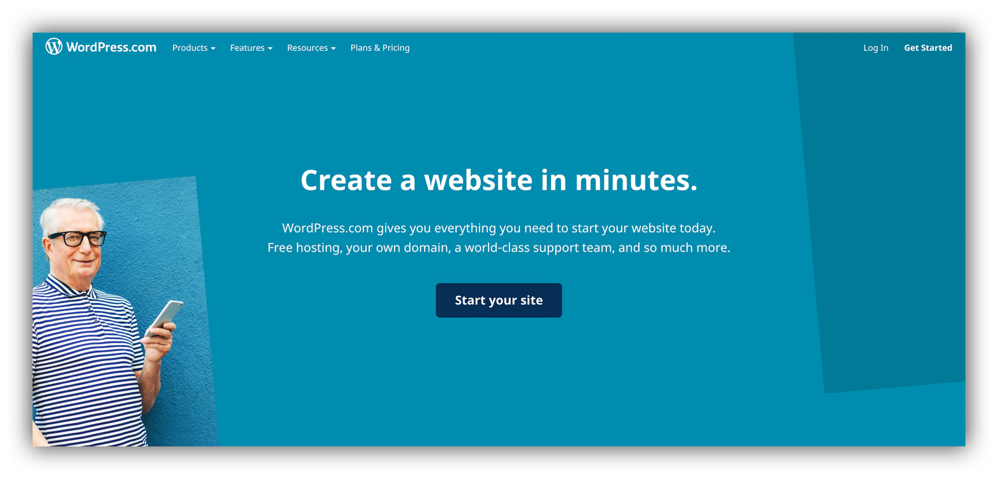 WordPress homepage as an example of early no-code website building platforms