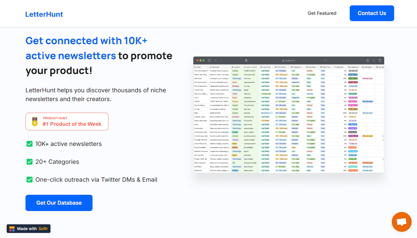 LetterHunt newsletter directory showing filterable grids