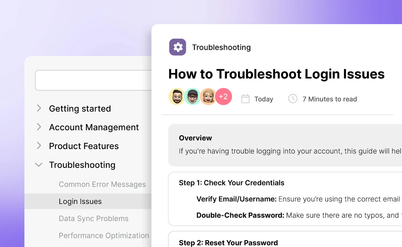 Document360 interface for troubleshooting
