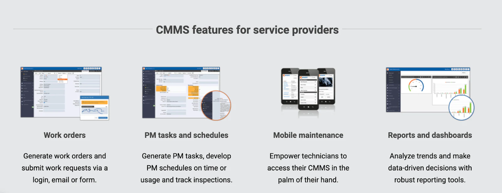 eMaint CMMS dashboard for preventive maintenance and multi-site asset tracking
