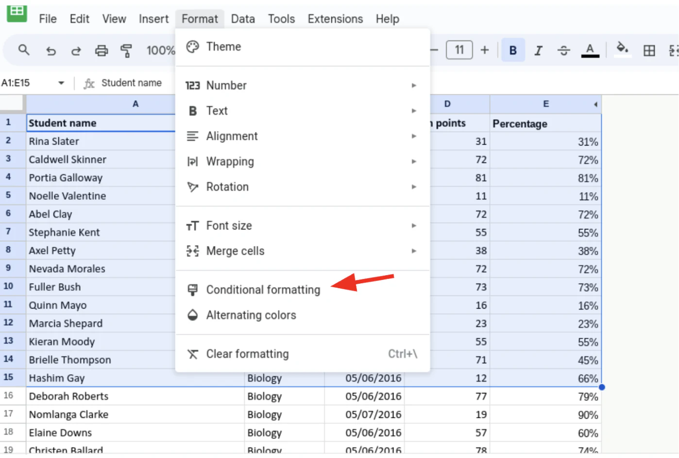Step 2: Open the Conditional format rules sidebar