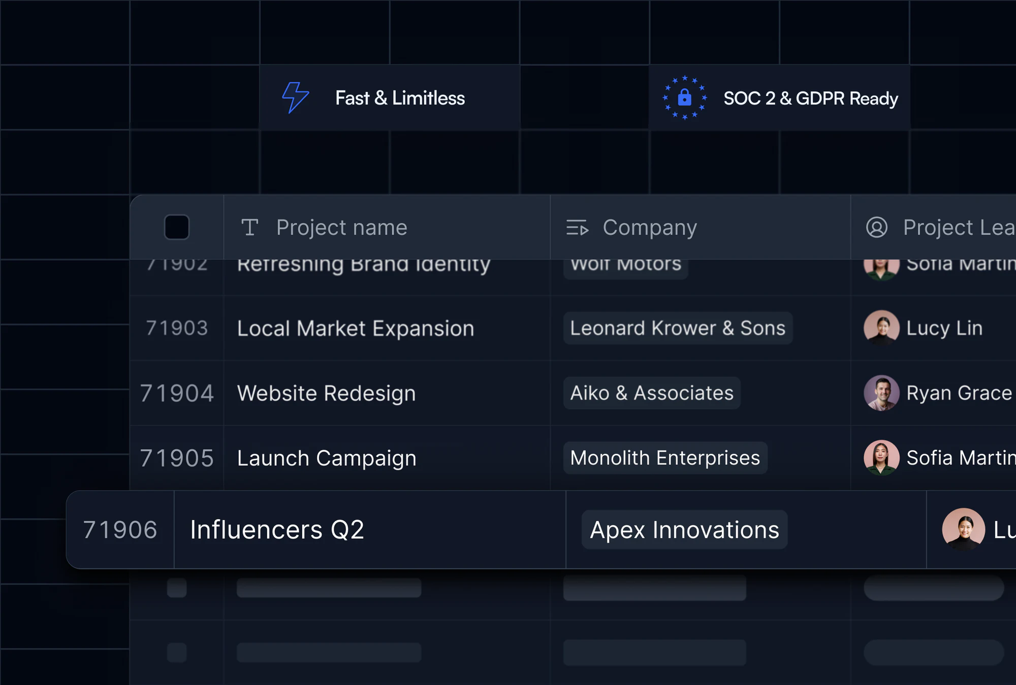 Softr Database dashboard showing large datasets loading quickly without API rate limits
