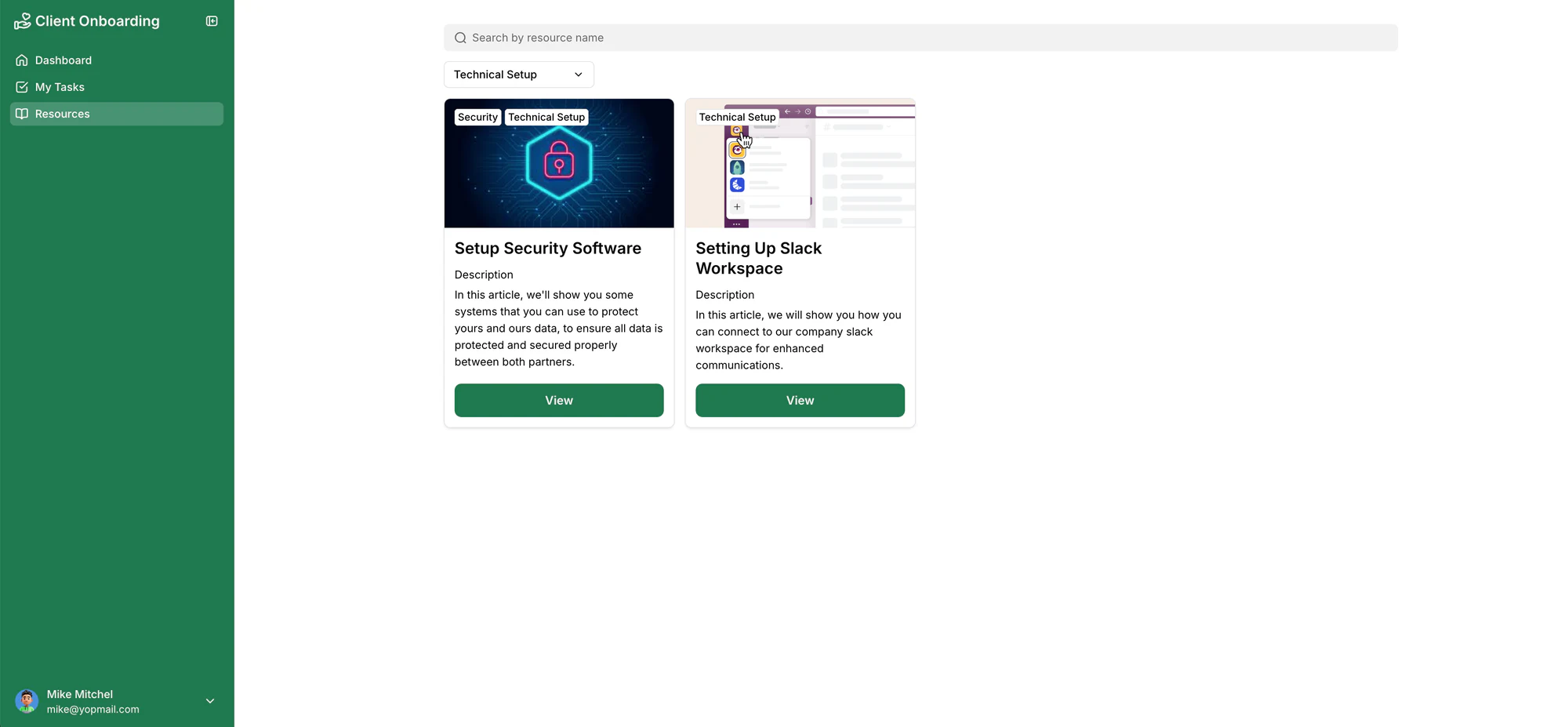 Client onboarding materials embedded directly in a Softr portal page for a specific client