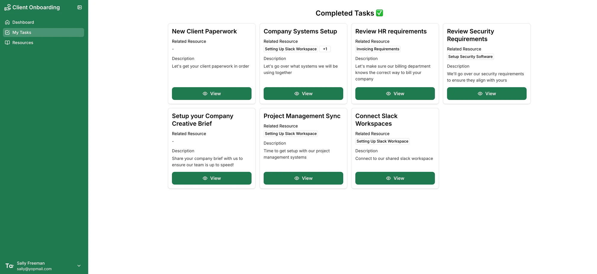 Softr client onboarding portal example showing a client's personalized dashboard
