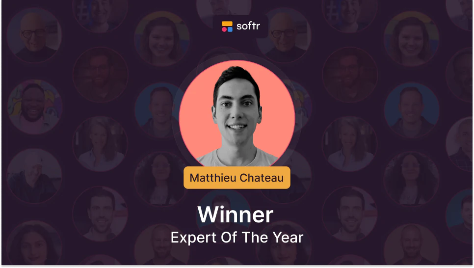 Softr community award card naming Matthieu Chateau as the 2024 Expert of the Year winner