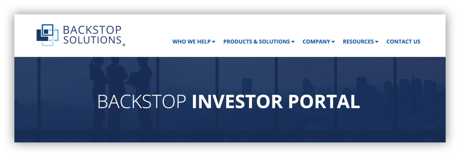 Backstop Solutions website homepage for investor portal and investment management software