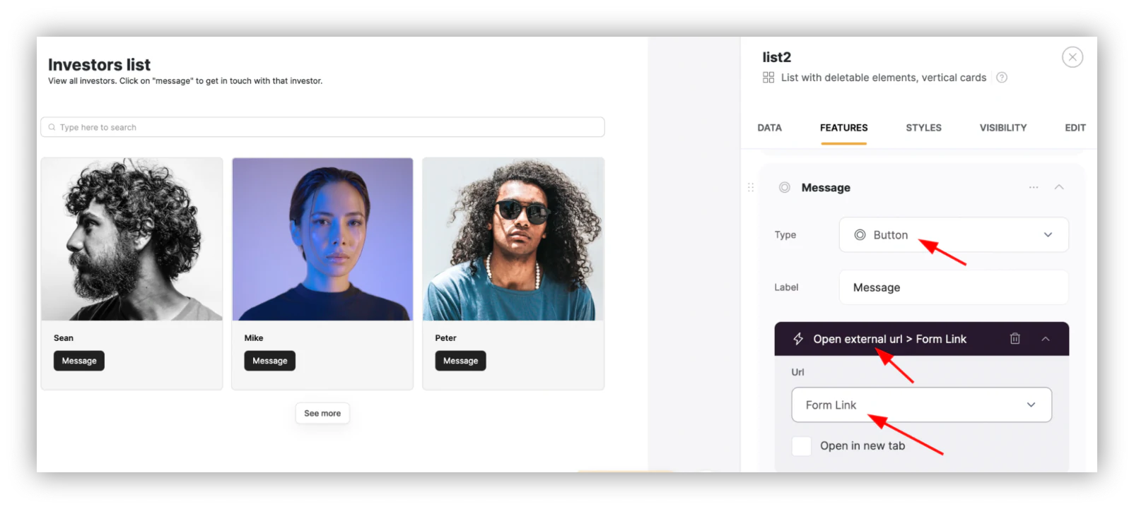 Mapping a list block's fields and button action to the members table