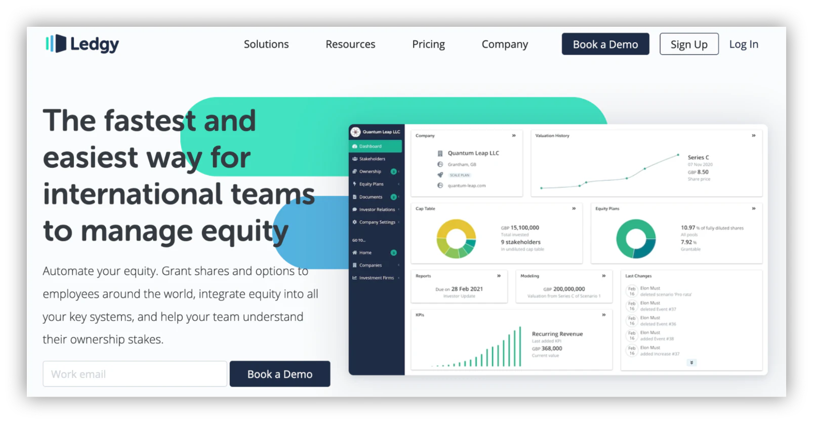 Ledgy investor relations and equity management website homepage