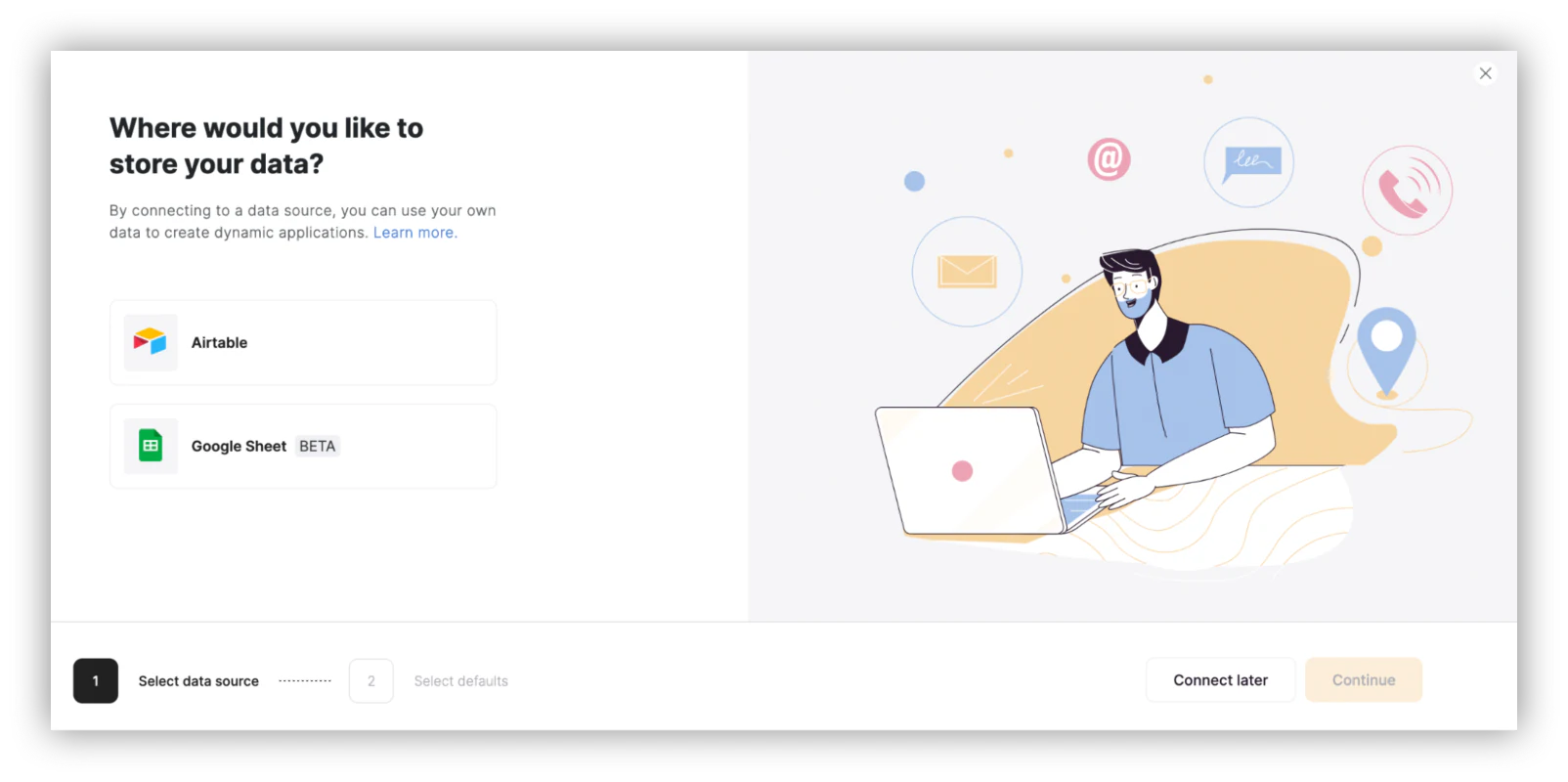 Connecting a data source to a new Softr app during setup