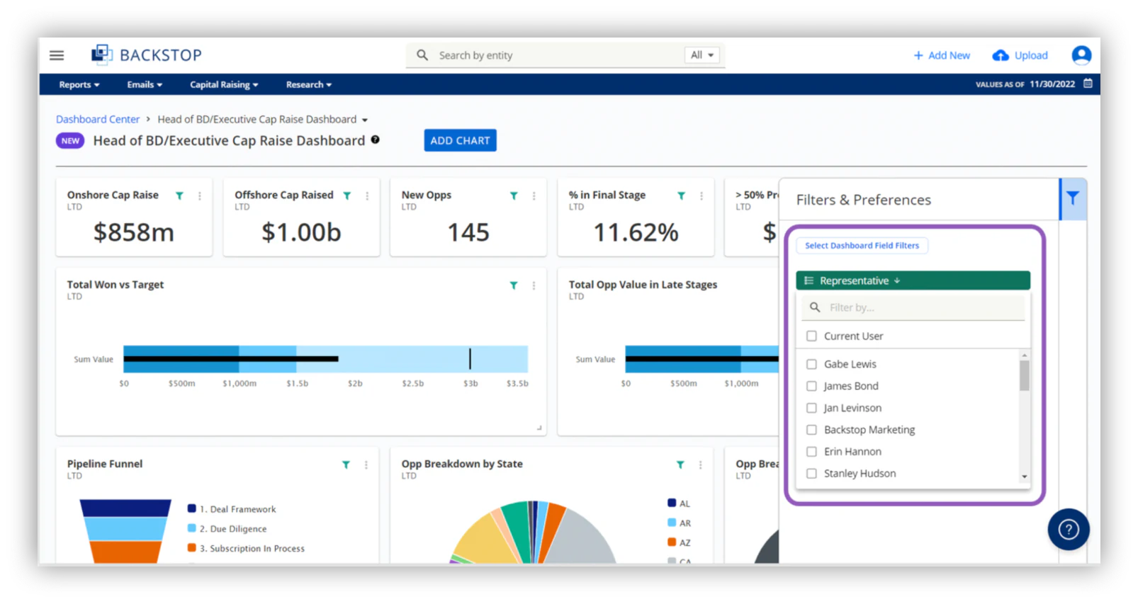 Backstop Investor Portal Reporting features