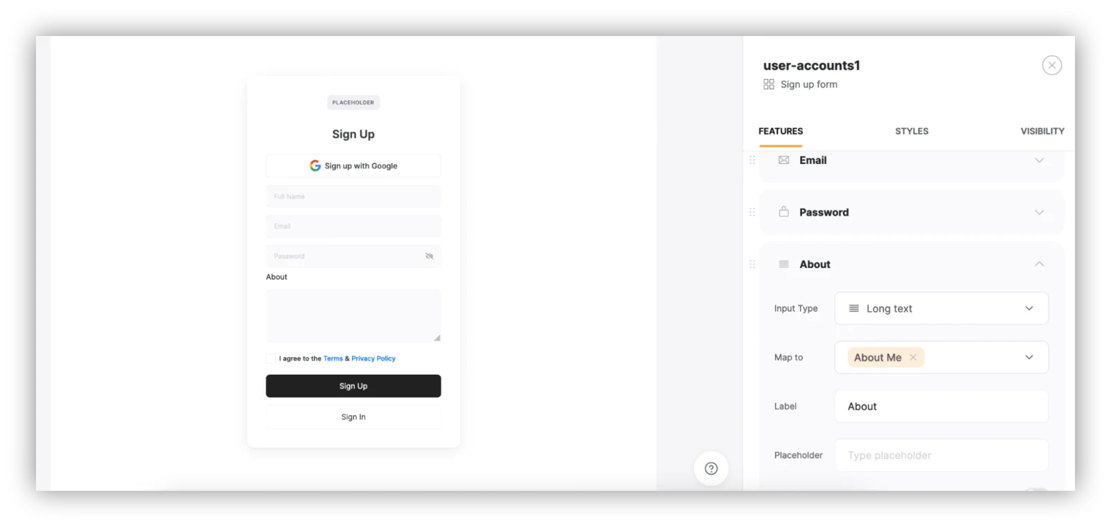 Adding a custom field to a sign-up form component