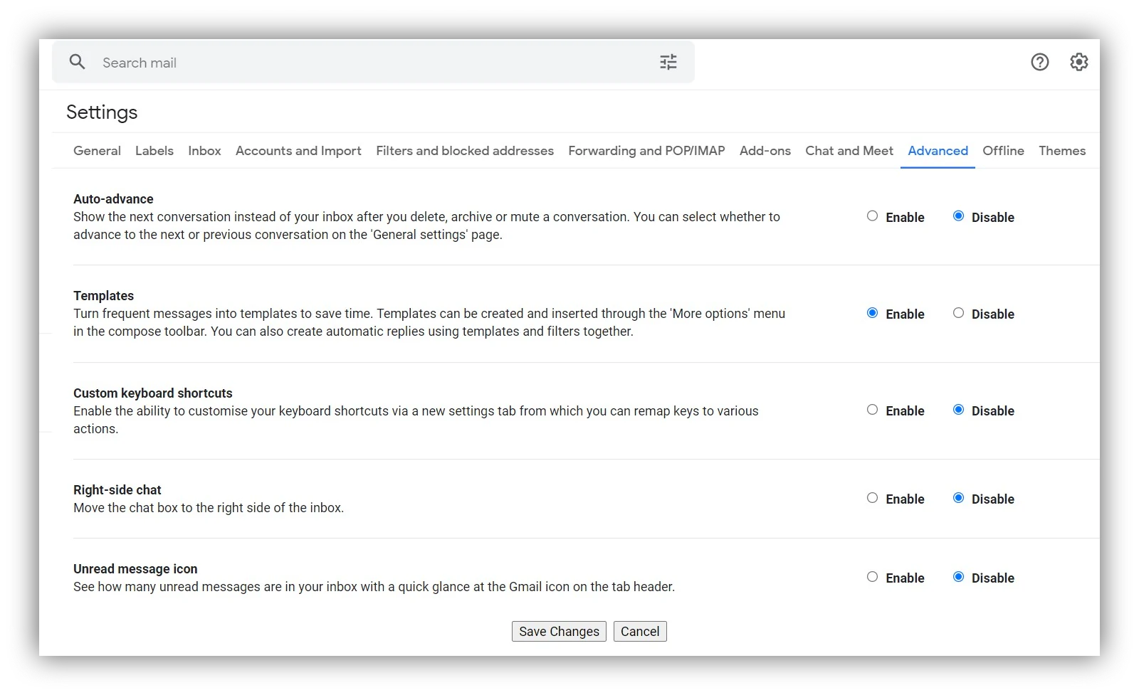 To create templates in Gmail, you need to enable templates first from the advanced tab in the settings.