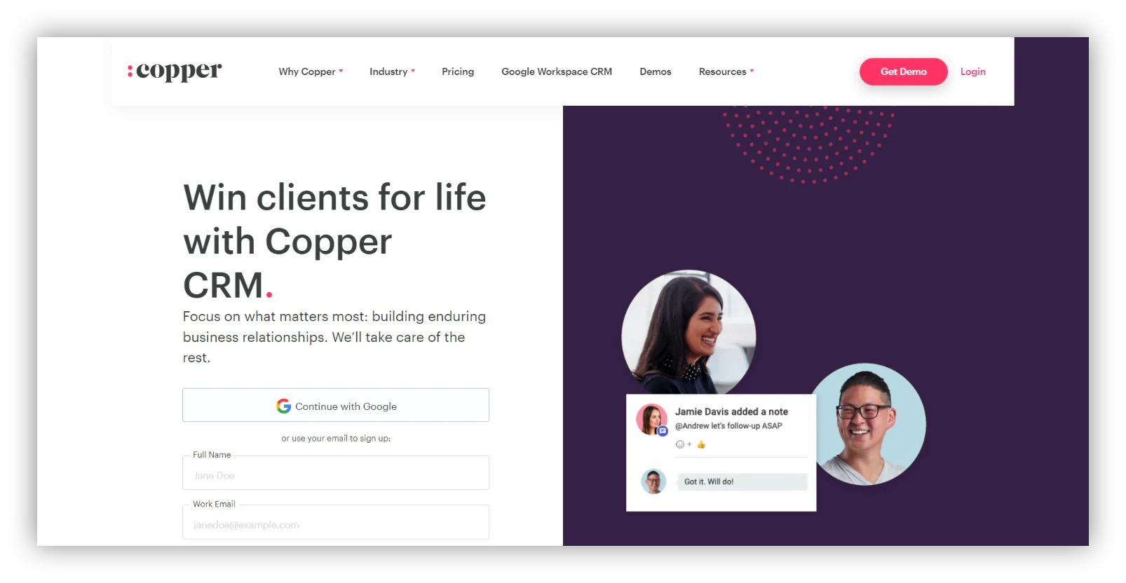 Copper is a seamless CRM solution designed to mimic Google’s UI and model its simple design.