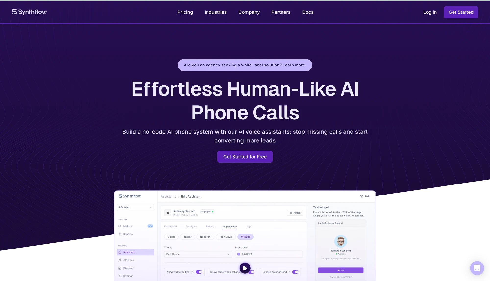 synthflow ai landing page