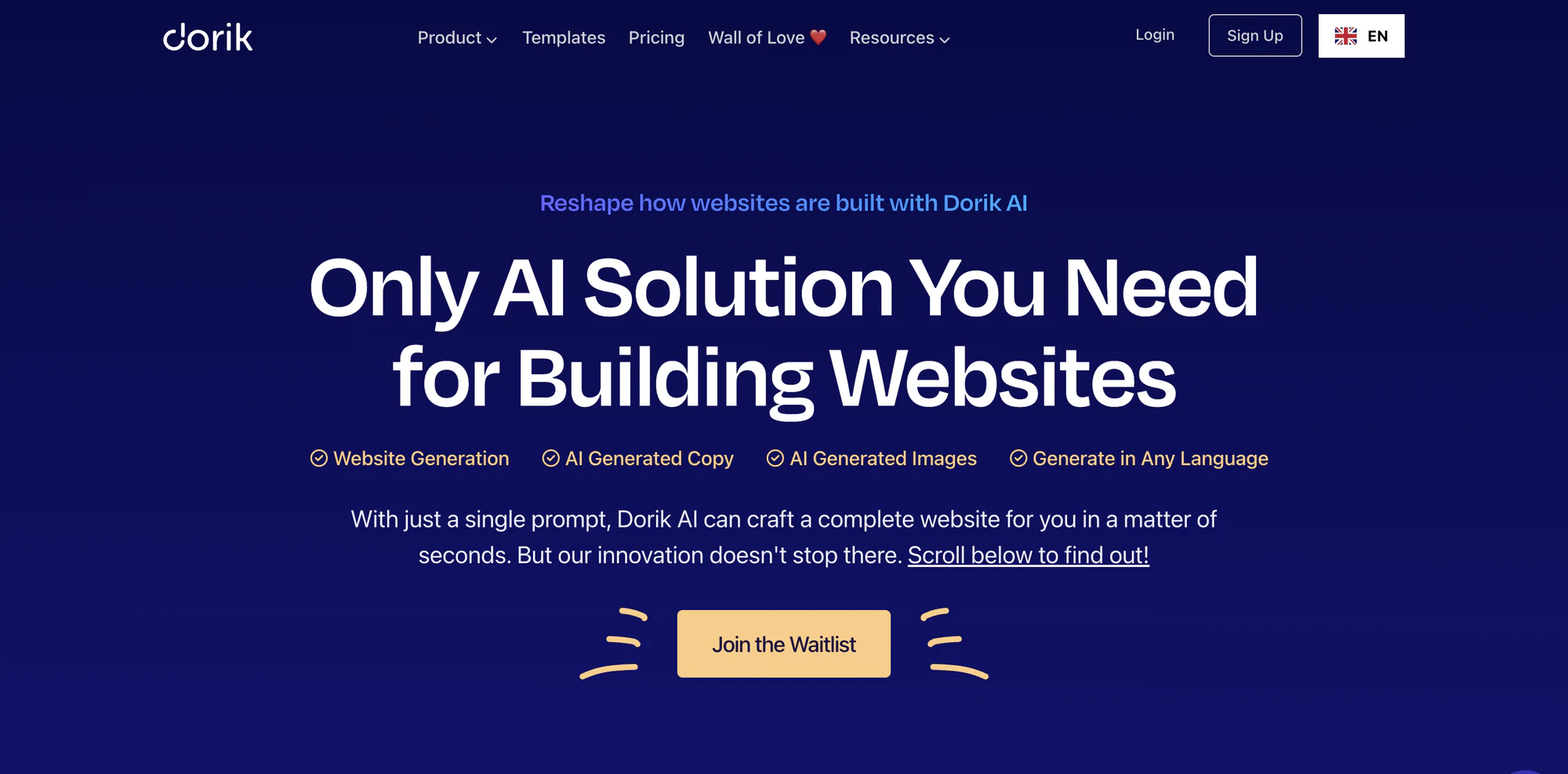 dorik ai landing page