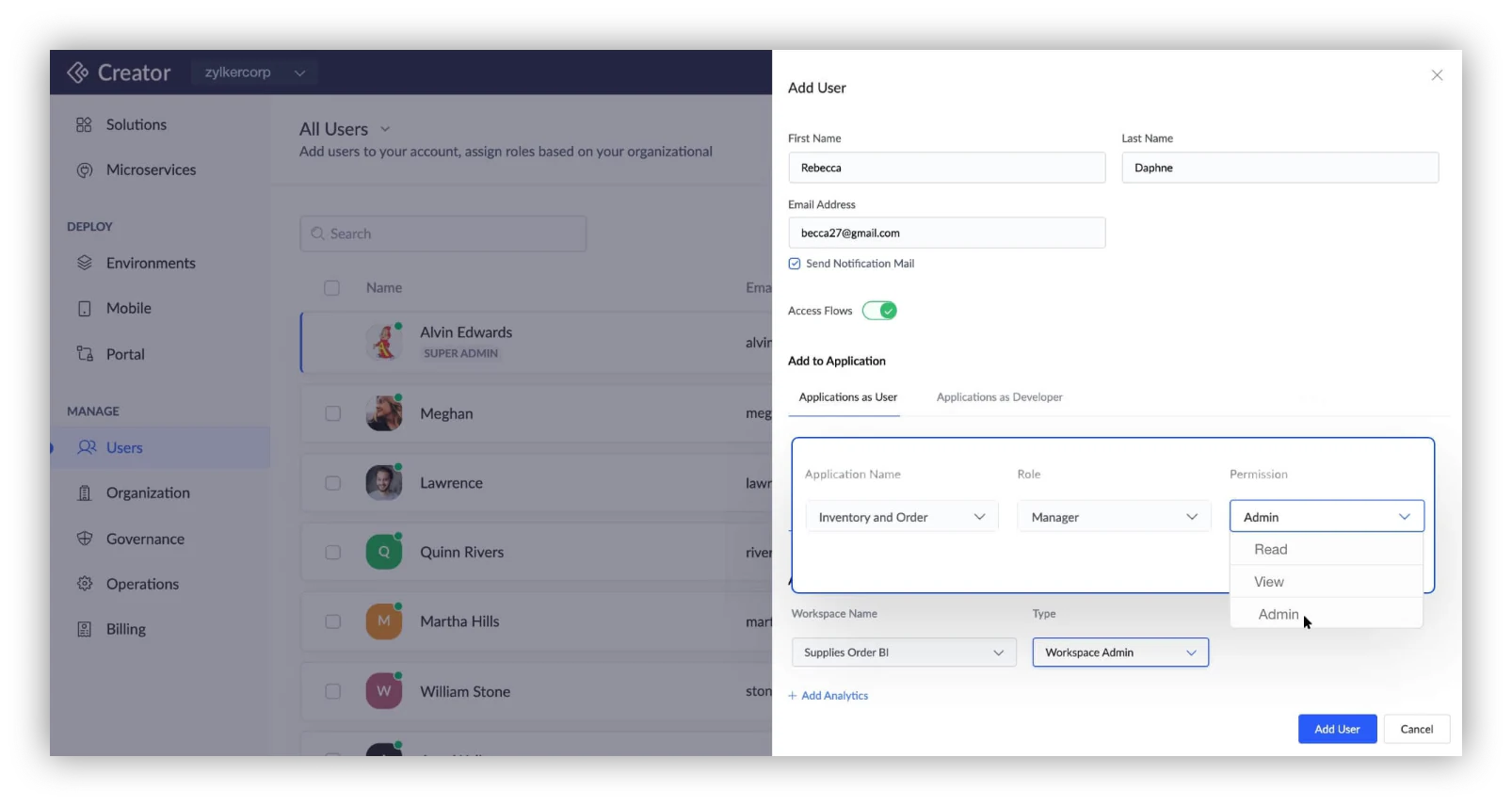 Zoho Creator makes it easy to organize client data and adjust their permissions.