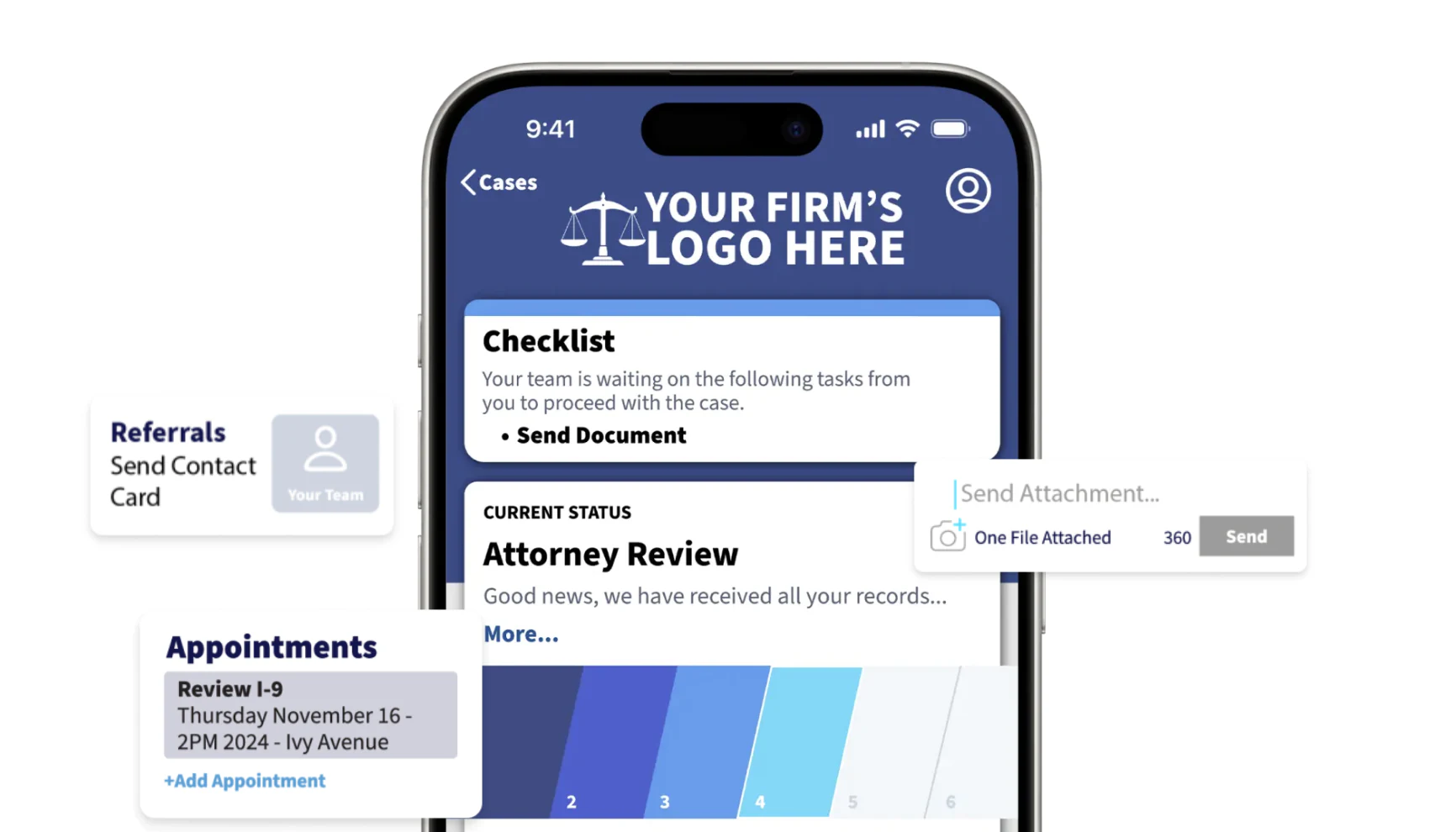 Case Status mobile app showing automated client case updates