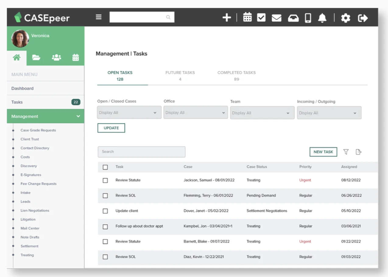 Casepeer personal injury case management software with client portal