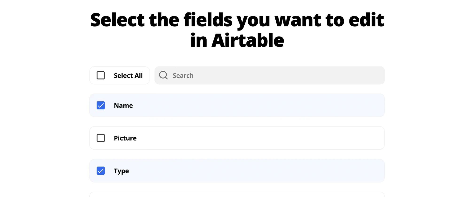 Select Airtable fields