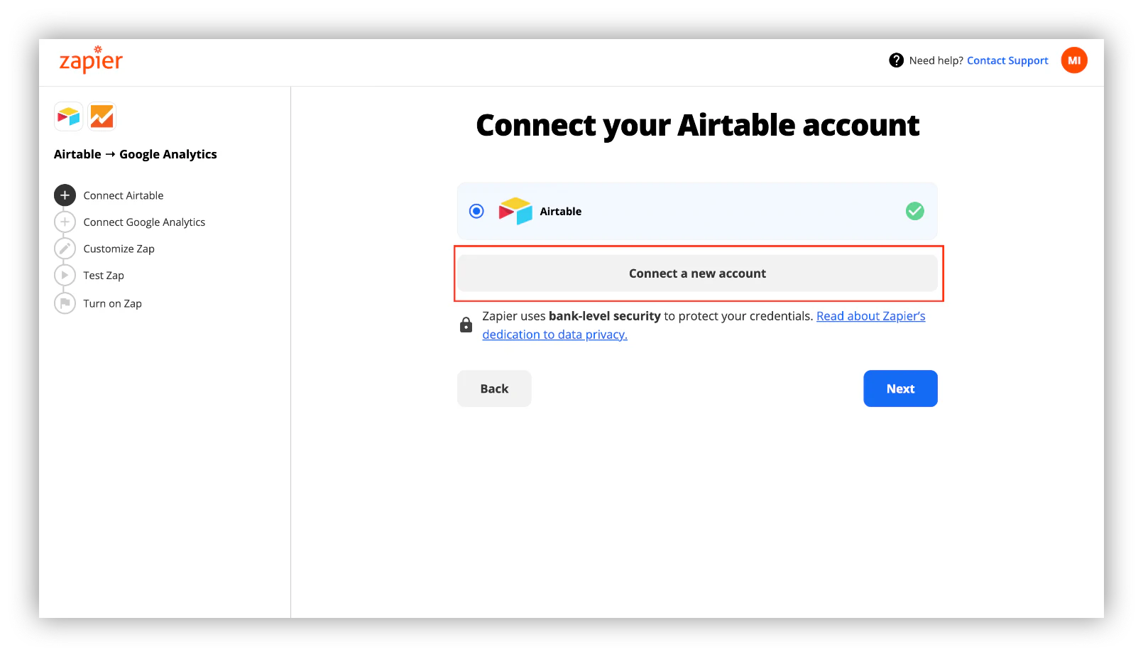 Connect a new GA account