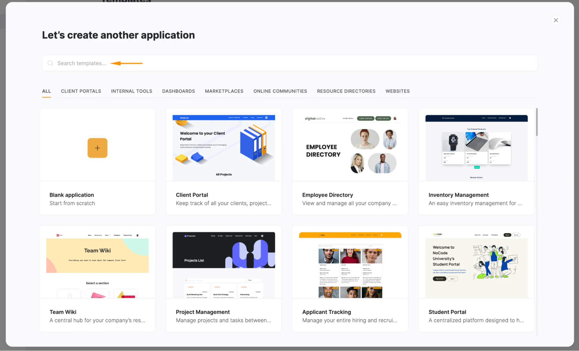 Vendor Management Template preview screen in Softr