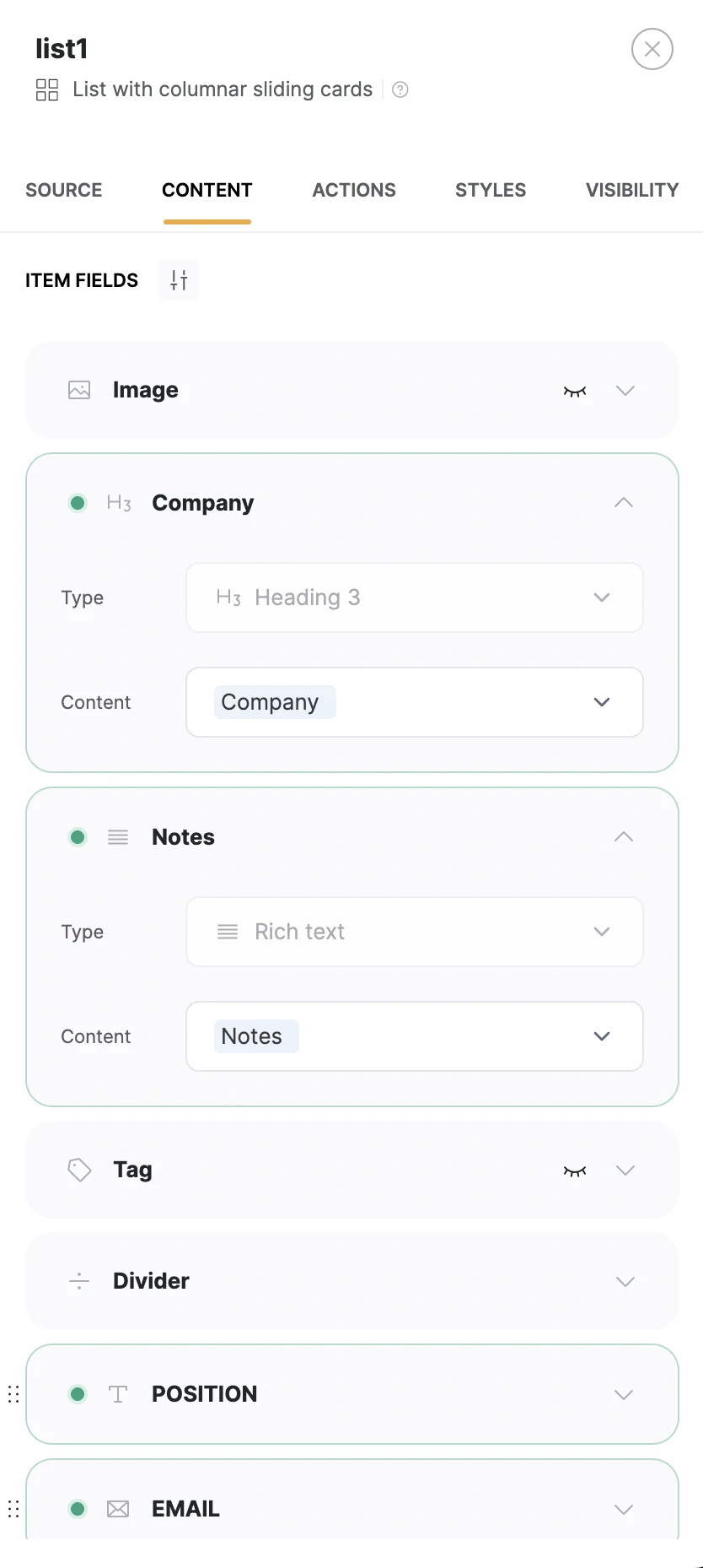 Field mapping panel connecting Google Sheets columns to Softr block fields
