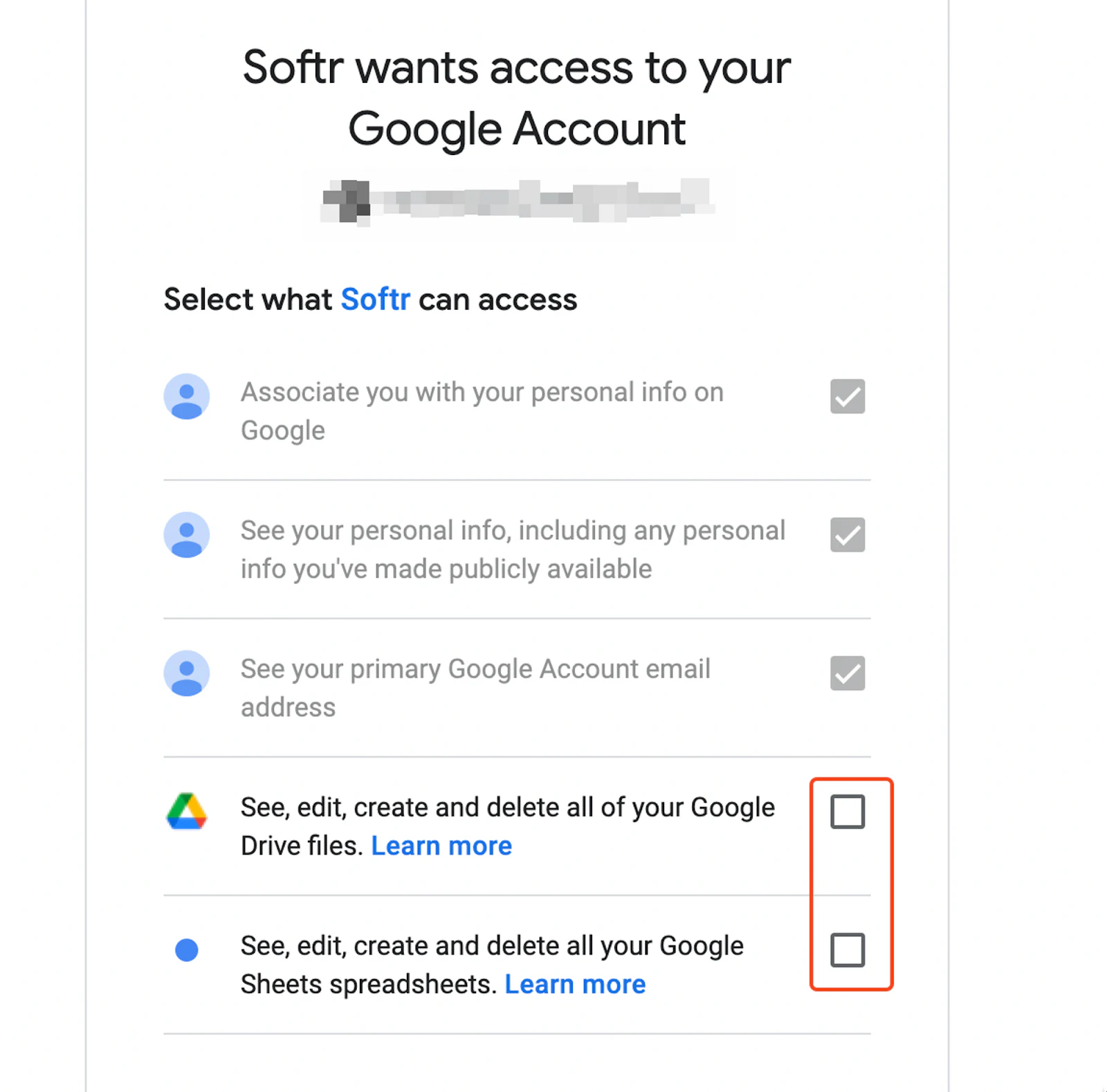 Authorizing Softr to access Google Sheets and Google Drive files