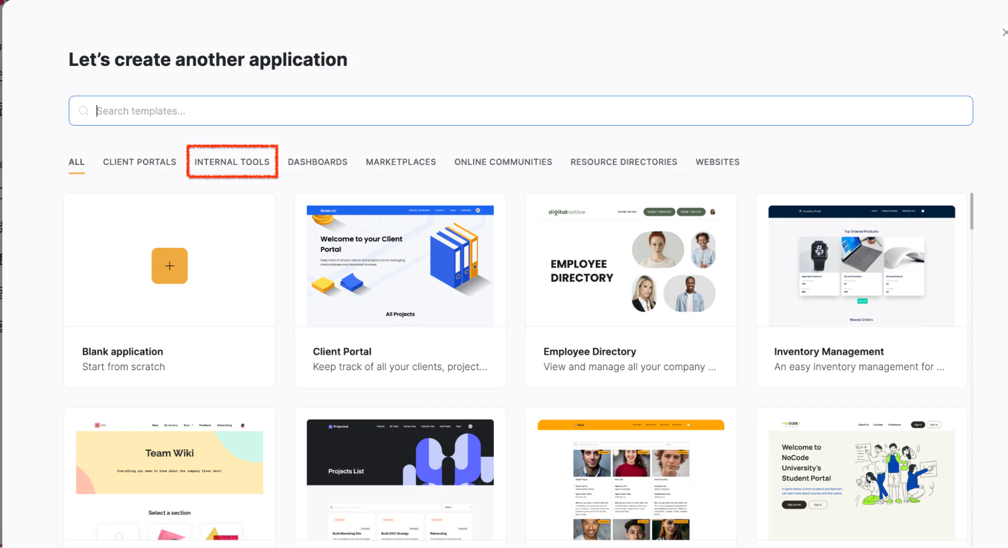 Step 2.1: Select a template from the Softr template gallery