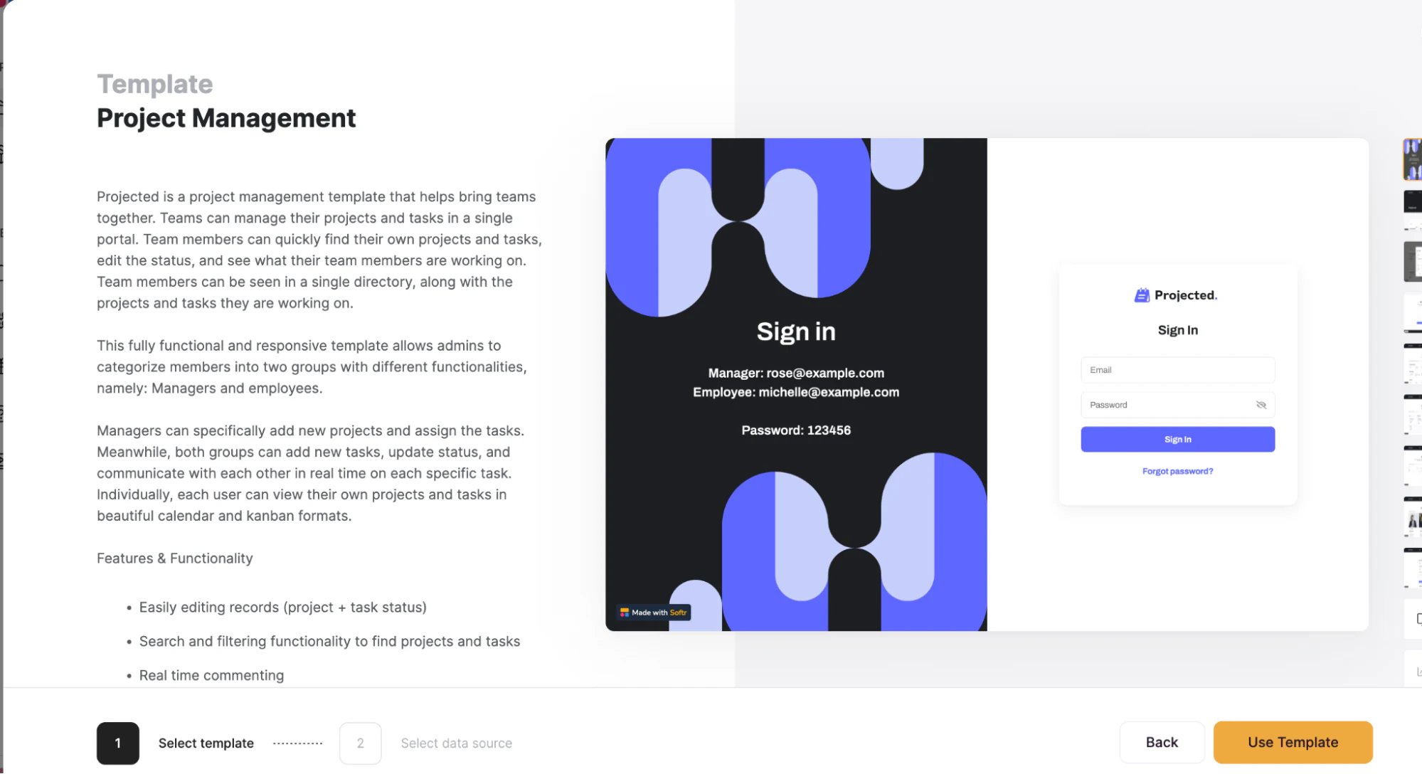 Step 2.2: Click on "Use Template" to start building your app