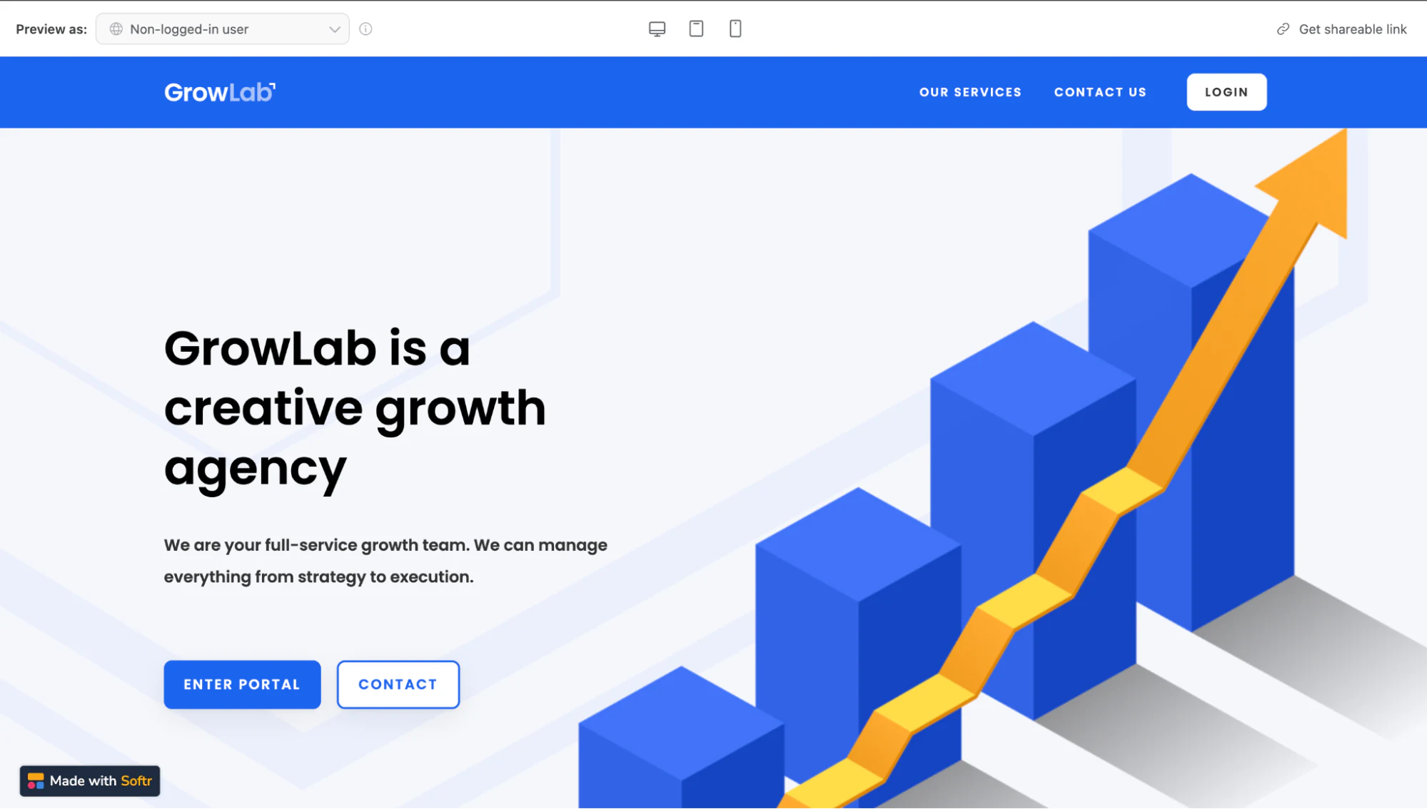 Preview of the Softr client portal as seen by a non-logged-in user