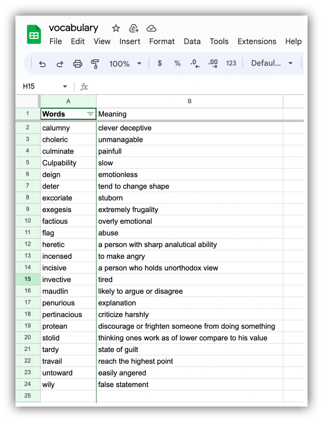 Google Sheets column alphabetized using the filter feature
