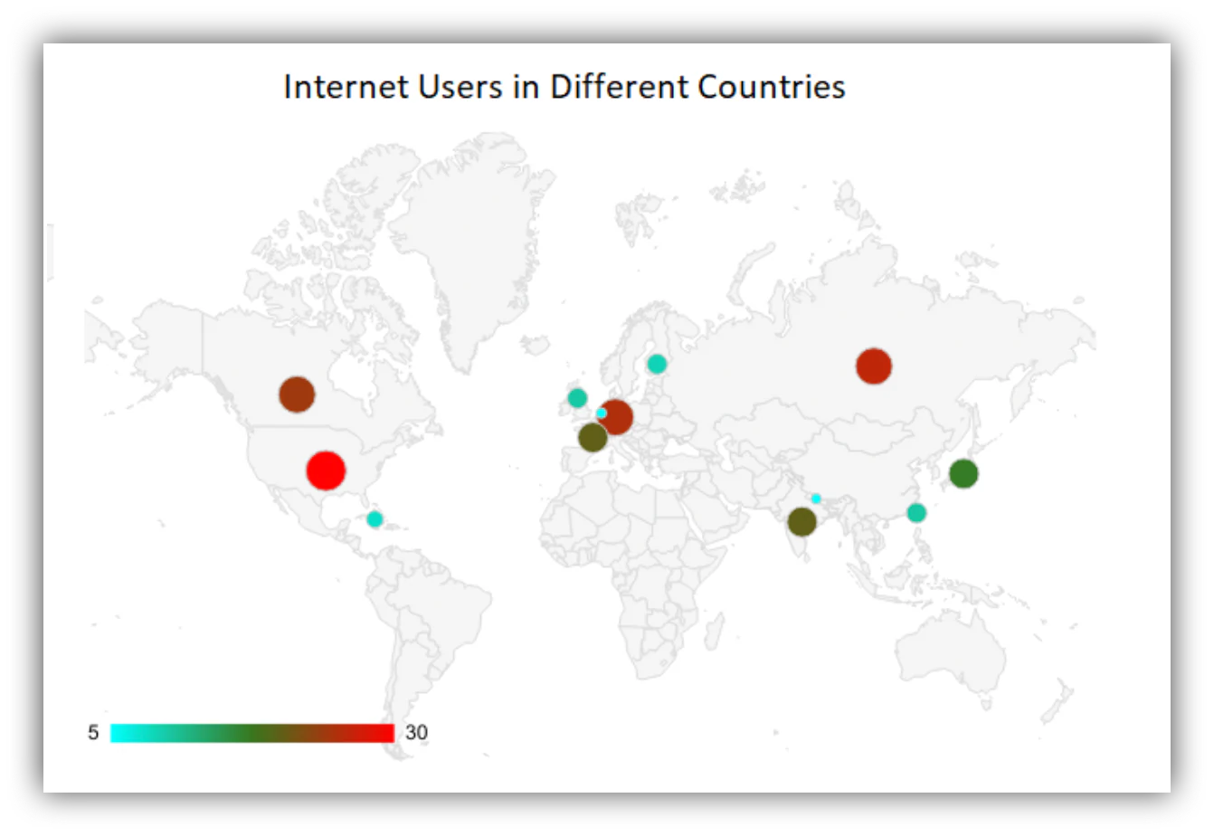 Google Sheets geo chart with markers pinpointing specific locations