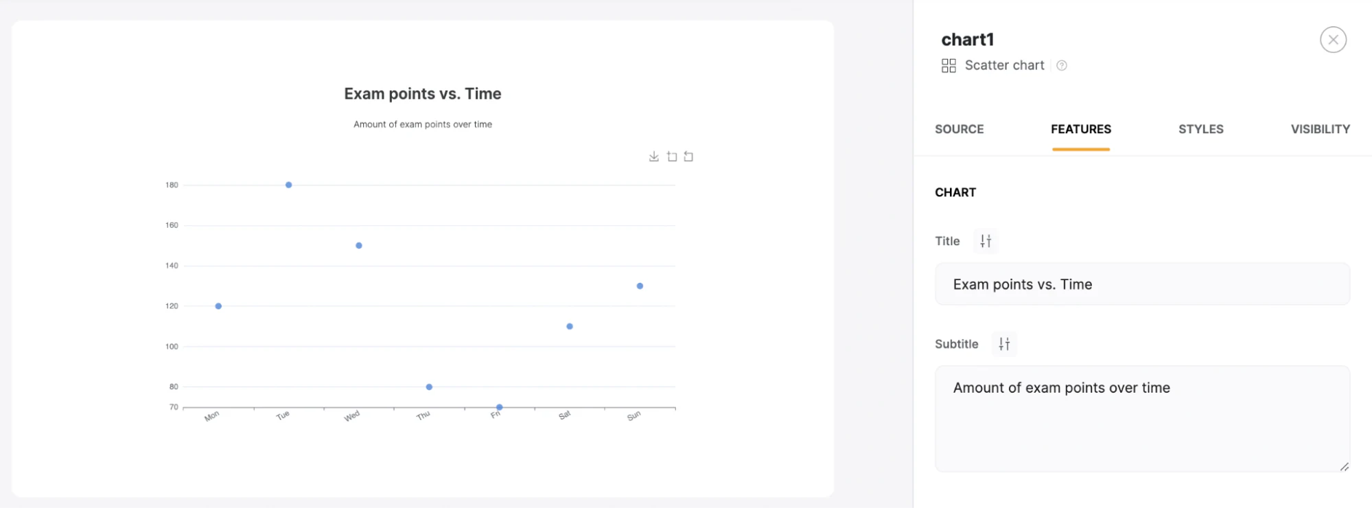 Changing the title and subtitle of a scatter chart block in Softr
