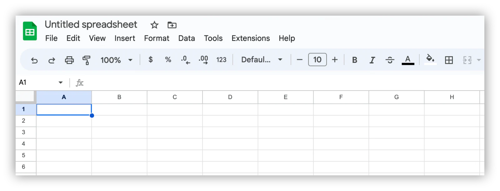 Creating a new blank Google Sheet