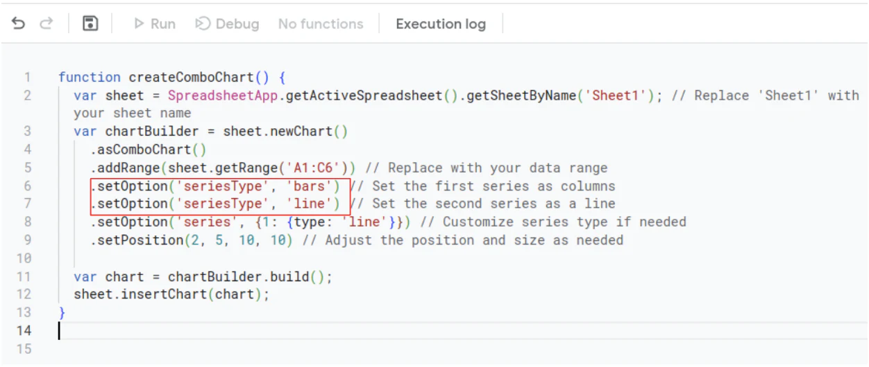 Customizing the Apps Script for a combo chart's series types